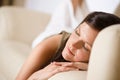 Beautiful woman sleeping on sofa Royalty Free Stock Photo