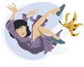 Beautiful woman slipping on banana peel. Illustration for internet and mobile website Royalty Free Stock Photo