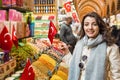 Beautiful woman holds Turkish Flag