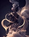 Beautiful woman in smoke. Fantasy portrait.