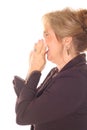 Woman sneezing side