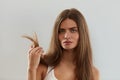 Beautiful Woman With Split Ended Hair. Health And Beauty Concept Royalty Free Stock Photo