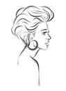 Beautiful woman with a stylish earring line art illustration