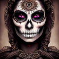 Beautiful woman with sugar skull face decorated for halloween