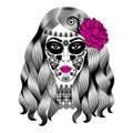 Beautiful woman with sugar skull makeup. Mexican Catrina skull Royalty Free Stock Photo