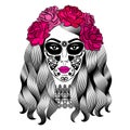 Beautiful woman with sugar skull makeup. Mexican Catrina skull Royalty Free Stock Photo