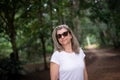 Woman with her back to the camera on a pier looking at the Pancada Grande waterfall. Environment Royalty Free Stock Photo