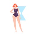 Beautiful Woman in Swimsuit, Female Hourglass Body Shape Flat Style Vector Illustration