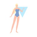 Beautiful Woman in Swimsuit, Female Inverted Triangle Body Shape Flat Style Vector Illustration I