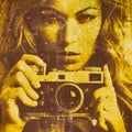 Beautiful woman taking photos with retro film camera Royalty Free Stock Photo