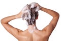 Beautiful woman taking a shower and shampooing her hair. washing hair with Shampoo. Royalty Free Stock Photo