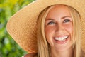 Beautiful Woman Teenager Girl Wearing Sun Hat Smiling with Perfect Teeth Royalty Free Stock Photo