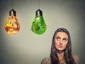 Beautiful woman thinking looking up making diet choice Royalty Free Stock Photo