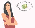 beautiful woman thinking about money about her income financial planning Solve financial problems Royalty Free Stock Photo