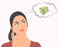 beautiful woman thinking about money about her income financial planning Solve financial problems Royalty Free Stock Photo