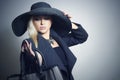 Beautiful Woman in Topcoat and Hat.with Handbag Royalty Free Stock Photo