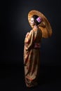 Beautiful woman in traditional Japanese kimono with umbrella Royalty Free Stock Photo