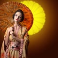 Beautiful woman in traditional japanese kimono with umbrella Royalty Free Stock Photo
