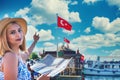 Beautiful woman travels in Istanbul,Turkey Royalty Free Stock Photo
