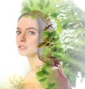 Beautiful woman and trees on background. Double exposure Royalty Free Stock Photo