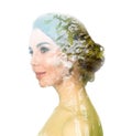 Beautiful woman and trees on background. Double exposure Royalty Free Stock Photo