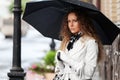 Beautiful fashion woman with umbrella on city street Royalty Free Stock Photo