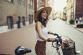 Beautiful woman using bike Royalty Free Stock Photo