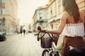 Beautiful woman using bike Royalty Free Stock Photo