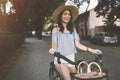 Beautiful woman using bike Royalty Free Stock Photo