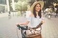 Beautiful woman using bike Royalty Free Stock Photo