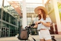 Beautiful woman using bike Royalty Free Stock Photo