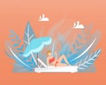Beautiful woman, vacation summer beach, vacation young girl sea, tropical climate, design, cartoon style vector