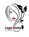 Beautiful woman vector logo template for hair salon, beauty salon, cosmetic procedures, spa center. Vector logo template for hair