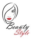 Beautiful woman vector logo template for hair salon, beauty saloon, cosmetic procedures, spa center. Vector logo template for hair