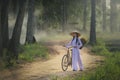 Beautiful woman with Vietnam culture traditional dress,traditional costume ,vintage style,Vietnam