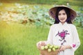 Beautiful woman with Vietnam culture tranditional dress Royalty Free Stock Photo