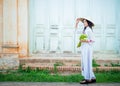 Beautiful woman with Vietnam culture tranditional dress Royalty Free Stock Photo