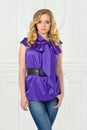 Beautiful woman in violet blouse,