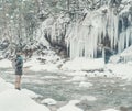 Beautiful woman walking in winter.