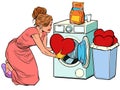 Beautiful woman washes a red heart. Valentines day