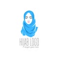 Beautiful woman wearing blue hijab icon, hijab logo isolated