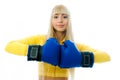 Beautiful woman wearing boxing gloves Royalty Free Stock Photo