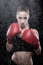 Beautiful woman wearing boxing gloves Royalty Free Stock Photo