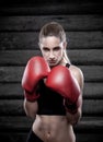 Beautiful woman wearing boxing gloves Royalty Free Stock Photo