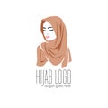 Beautiful woman wearing colorful hijab icon, hijab logo isolated