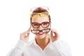 Beautiful woman wearing four different pairs of eyeglasses. Royalty Free Stock Photo