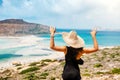 woman wearing one piece swimsuit on island, portrait of attractive woman on tropical vacation