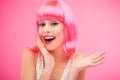 Beautiful woman wearing pink wig Royalty Free Stock Photo