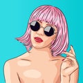 beautiful woman wearing pink wig and sunglasses Royalty Free Stock Photo