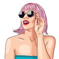 beautiful woman wearing pink wig and sunglasses Royalty Free Stock Photo